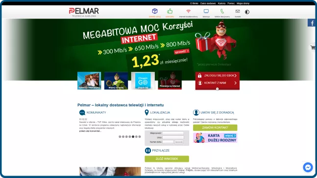 Strona internetowa Telewizji Kablowej Pelmar foto-front