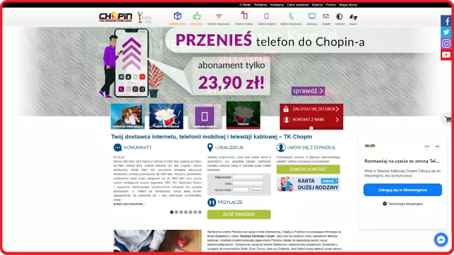 Strona internetowa Telewizji Kablowej Chopin foto-front